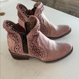 Circle G Pink Ankle Boots with Laser-Cut Design